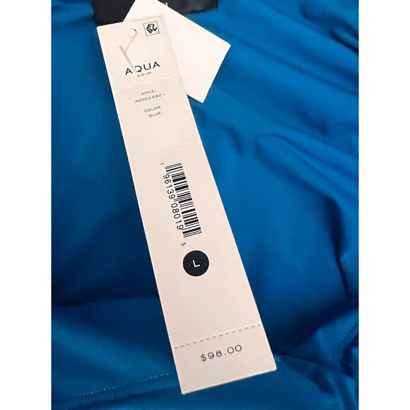 NWT Aqua Swim Cutout One Shoulder One Piece Swimsuit Pull-On Blue Women's L - Picture 5 of 5